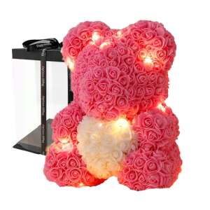Rózsa maci LED világítással 40cm díszdobozban - rózsaszín-fehér 38581285 Ajándék ötletek Valentin-napra