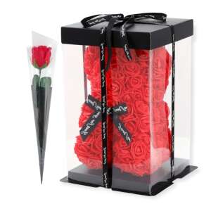 Rózsa maci díszdobozban 25 cm - piros + 1 szál szappan rózsa 38581286 Ajándék ötletek Valentin-napra