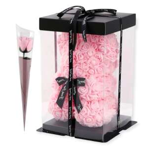 Rózsa maci díszdobozban 25 cm - rózsaszín + 1 szál szappan rózsa 38581287 Ajándék ötletek Valentin-napra