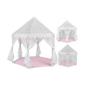 Kruzzel Princess Palace Play Tent with Curtains - Grey and Pink - Collage showing the tent from different angles - Kruzzel