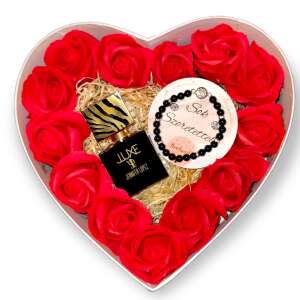 BoxEnjoy ajándékdoboz JLO LUXE parfümmel, fekete karkötővel Swarovski kristályokkal és piros rózsákkal - Ajándék ötlet Valentin-napra