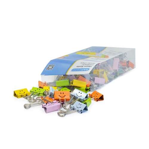 RAPESCO 19mm Smile Foldback Binder Clips, assorted colors, 80 pack