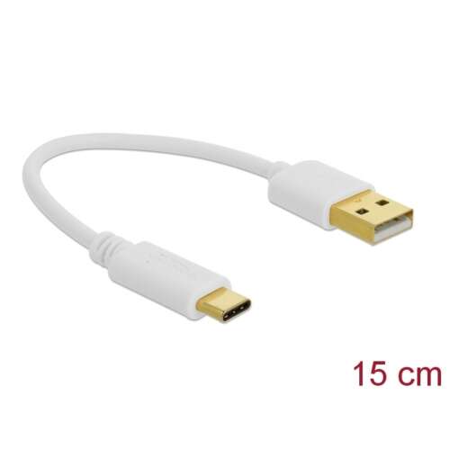 Delock USB A - USB Type-C töltőkábel, 15 cm, fehér - Delock