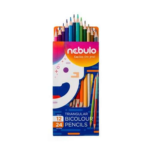 NEBULO kétvégű háromszögletű 24 különböző színű színes ceruza készlet