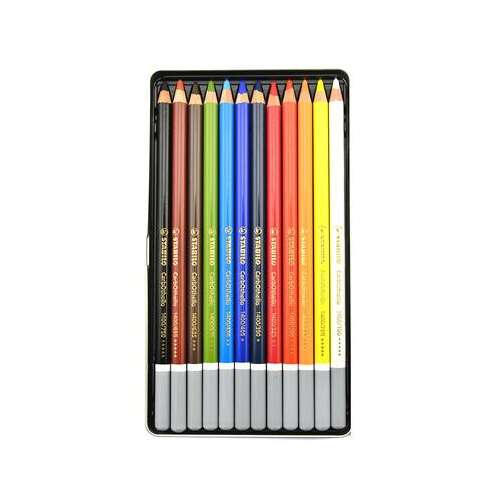 STABILO CarbOthello Chalk Pastel Coloring Pencils, 12 colors, metal tin