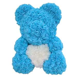 Rózsa maci díszdobozban 40 cm - kék fehér szívvel 38707542 Ajándék ötletek Valentin-napra