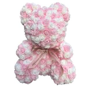 Rózsa maci, rózsaszín és fehér, 40 cm, ajándékdoboz, rózsából készült plüssmackó, egyedi ajándék, különleges alkalomra - Ajándék ötlet Valentin-napra