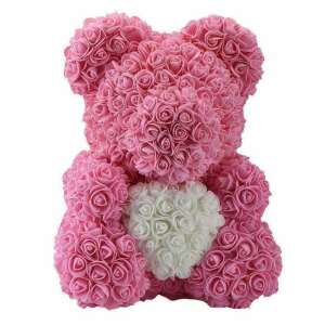 Rózsa maci díszdobozban 40 cm - rózsaszín fehér szívvel 38707549 Ajándék ötletek Valentin-napra