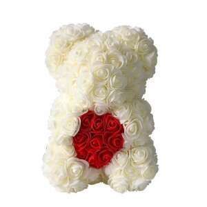 Rózsa maci, örök virág maci díszdobozban 25 cm - krémfehér-piros 38707554 Ajándék ötletek Valentin-napra