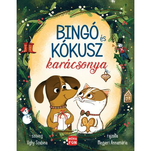 Bingó és Kókusz karácsonya könyvborító kutyával és macskával - Mesekönyv