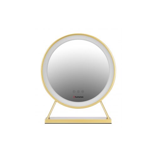 Humanas HM04 gold LED makeup mirror, front view with illuminated LED