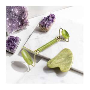 Jade henger és gua sha készlet, GOGOU, zöld, arc- és testmasszázs, bőrfiatalítás és nyirokelvezetés - Jade