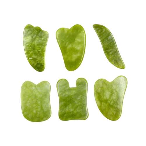 6 db JADE Gua Sha kő készlet, JENUOS®, arc- és testmasszázshoz, ránctalanító funkcióhoz, sötét karikák javításához, tonizáláshoz, zöld