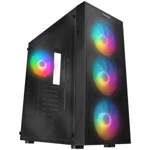 Everest FACED V1 ATX Computergehäuse, schwarz mit gehärtetem Glas-Seitenteil, RGB-Lüfter - Computergehäuse