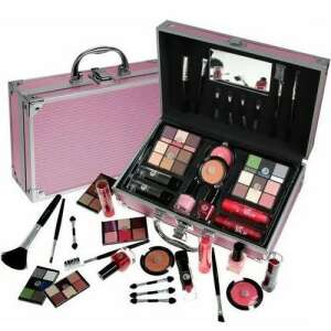 Born to be Pink Barcelona 2K Makeup Set with Case, Pink Makeup Case with Makeup Brushes and Eyeshadow Palettes, Lipsticks, Nail Polish, Blush, and More - Vanity Table, Makeup Set, Fragrance