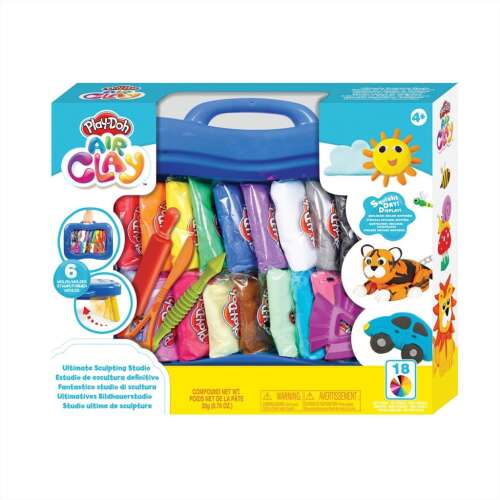 Play-Doh Air Clay Szobrász Stúdió, 18 szín, levegőre száradó gyurma, formázó eszközök, gyerekek kézműves készlet