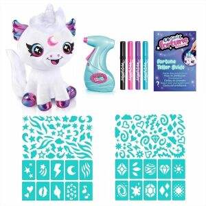 Style 4 Ever Airbrush Plush Cosmic Unicorn set with stencils, markers, and fortune teller guide - Plush Toy