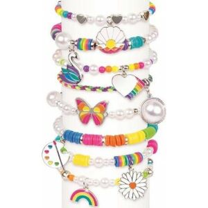 Close-up of Make It Real Rainbows and Pearls DIY bracelets - Jewelry Making Kit