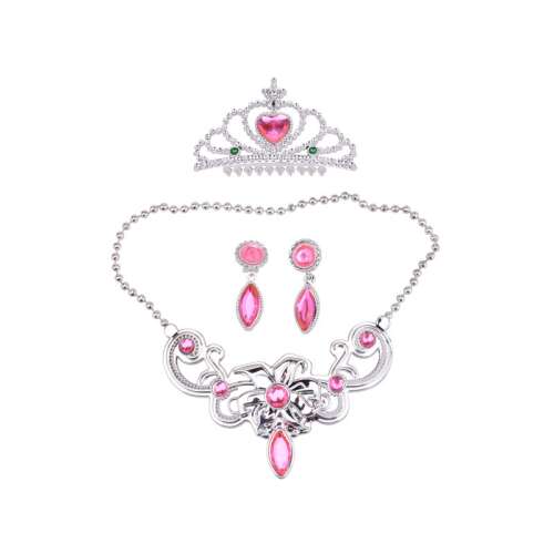 Súprava šperkov pre princeznú: ružová tiara, náhrdelník a náušnice