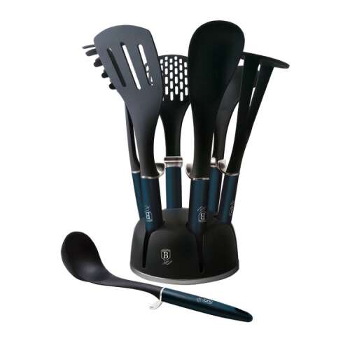Zestaw 7 narzędzi kuchennych Berlinger Haus ze stojakiem, czarny i ciemnoniebieski, odporny na temperaturę do 220 stopni Celsjusza
