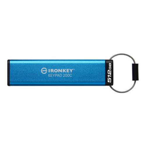 Kingston Technology IronKey Keypad 200C 512GB USB flash meghajtó kulcstartóval, kék