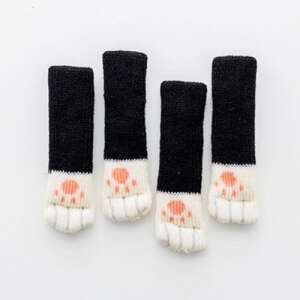 4 db fekete székláb védő cica tappancsos mintával - Padlóvédő bútorláb alátét