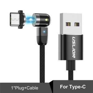 Magnetic USB-C charging cable with 360° rotation, black, 0.5m - Data Cable