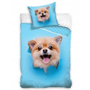 Vidám Kutyás világoskék ágynemű szett 140x200 cm aranyos kutyás mintával - Carbotex