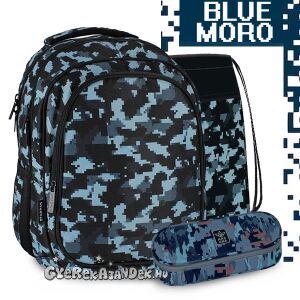 Starpak Blue Moro terepmintás iskolatáska szett fiúknak, hátizsákkal, tolltartóval és tornazsákkal - Starpak