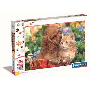 Clementoni Cuki Barátok Maxi Puzzle, 104 darabos, aranyos kutya és macska képpel - Clementoni Puzzle