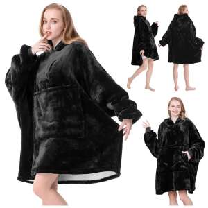 Black oversized hooded blanket sweatshirt, wearable blanket, comfy, warm, cozy, soft, fleece, 2 in 1, for women, men, and kids - Fashion & Clothing