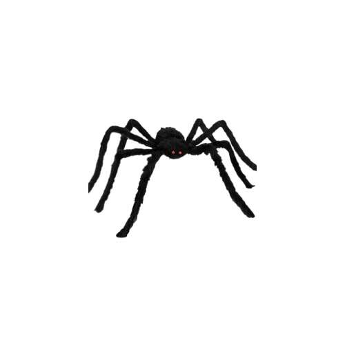 Black hairy spider Halloween decoration with red eyes, 90 cm wingspan
