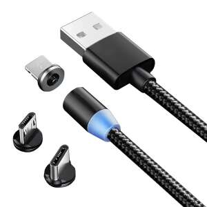 3 az 1-ben Mágneses Töltőkábel – Micro USB, Type-C, Lightning, 1 m