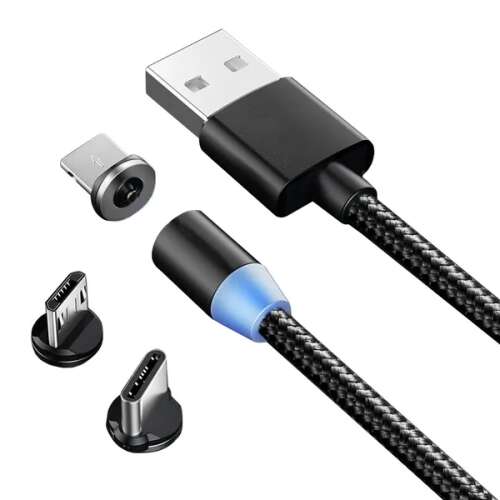 3 az 1-ben Mágneses Töltőkábel – Micro USB, Type-C, Lightning, 1 m
