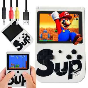 Mini Retro Game Console with 400 Built-in Games, featuring Mario on the screen, white and black color - Gaming