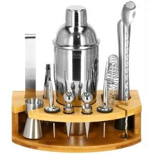 12 részes rozsdamentes acél barmankészlet bambusz állvánnyal - Báreszköz