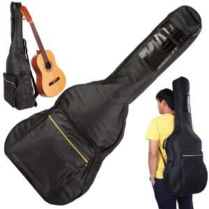 Black acoustic guitar gig bag with adjustable straps, pockets, and a handle - Art & Craft