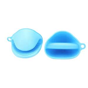 Pair of blue silicone oven mitts, heat resistant, for handling hot dishes, pots, and pans - Oven Mitt