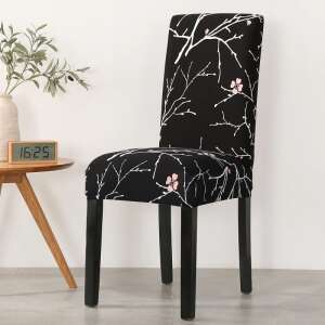 Black chair cover with white floral pattern, set of 4 - Home Textile