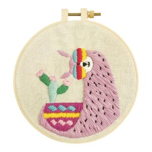 Wow Box Lama Stickgarn-Set, fertiges Stickbild mit Lama und Kaktus-Motiv - Stickerei-Sets