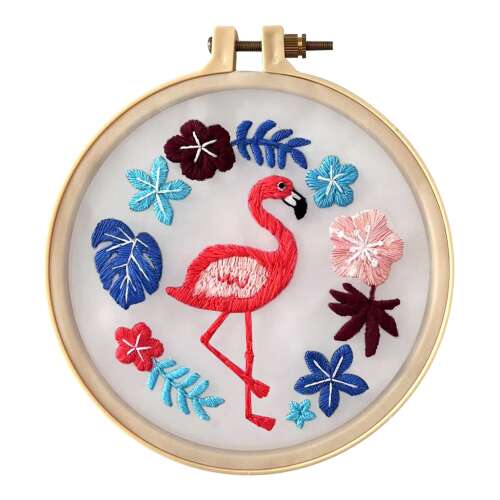 Set de cerc de broderie Wow Box Flamingo - Cerc de broderie terminat cu un flamingo și un design floral