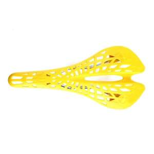 Yellow bicycle saddle with a hollow design for ventilation and comfort - Bicycle saddle