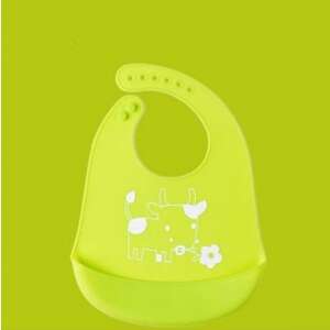 Green silicone baby bib with cow design - Bib & Burp Cloth