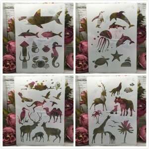 Set of 4 animal stencils for painting, includes sea creatures, birds, and jungle animals - Stencil