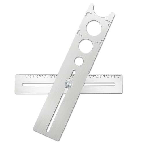 Metal tile drilling template with ruler, for precise marking of holes and lines