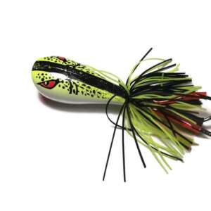 Yellow and black frog wobbler fishing lure with red eyes - Wobbler