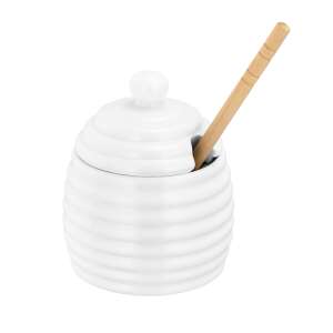 Biały porcelanowy słoik na miód z pokrywką i drewnianym nabierakiem do miodu, Judge Essentials - Judge