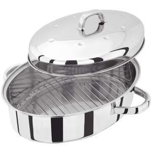 Judge stainless steel oval roasting pan with lid and rack, 32x22x15 cm - Bakeware