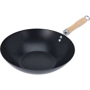 Fekete wok serpenyő fa nyéllel, 30 cm átmérőjű - Excellent Houseware