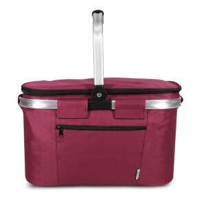 Navaris insulated picnic basket, burgundy color, 27L capacity, front view - Picnic basket